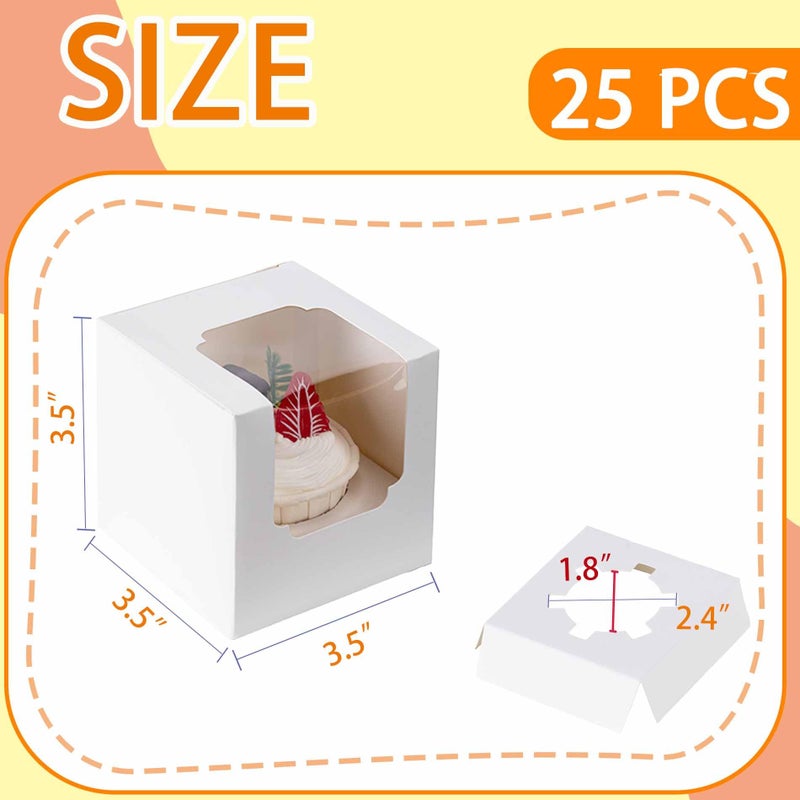 BOOMIBOO 25 Pack Individual Cupcake Containers, Cupcake Boxes with Window, Food Grade Cupcake Holders with Inserts, Stackable Deep Cupcake Carrier Easy Transport and Presentation (White) - Image 2